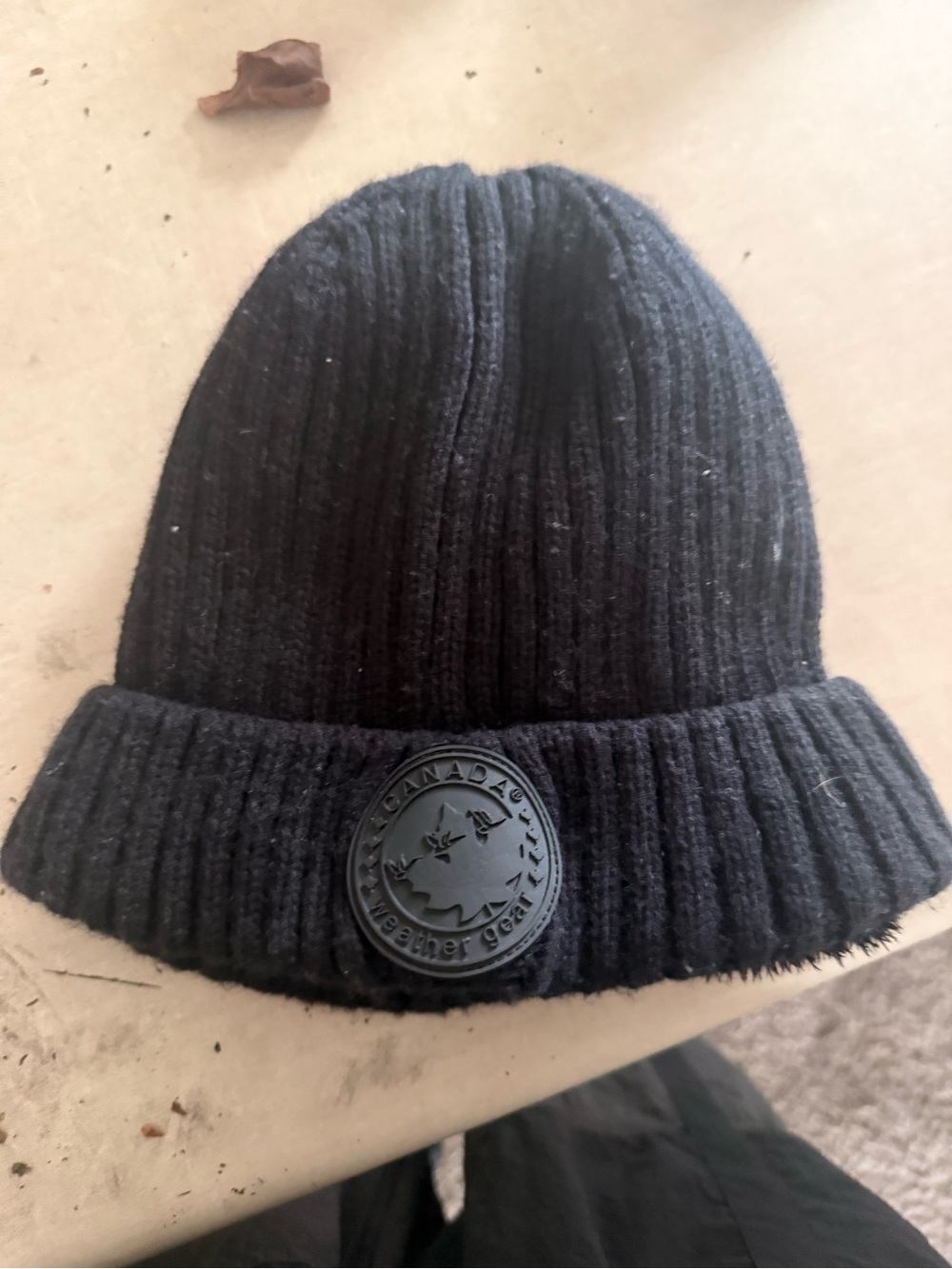 Canada Goose Black Ribbed Cuffed Beanie with Logo Patch